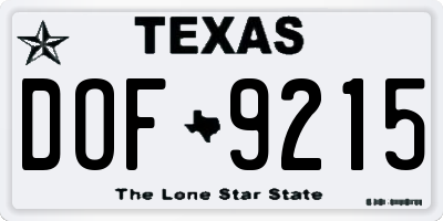 TX license plate DOF9215