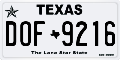 TX license plate DOF9216