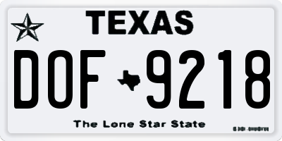 TX license plate DOF9218