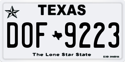 TX license plate DOF9223