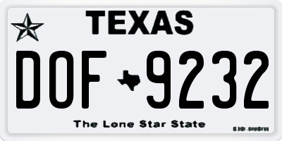 TX license plate DOF9232