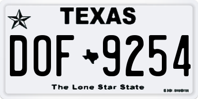 TX license plate DOF9254