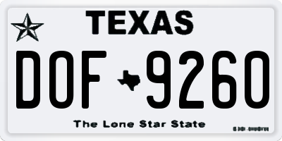 TX license plate DOF9260