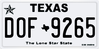 TX license plate DOF9265