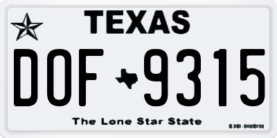 TX license plate DOF9315