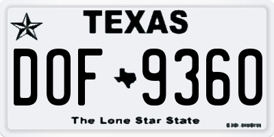 TX license plate DOF9360