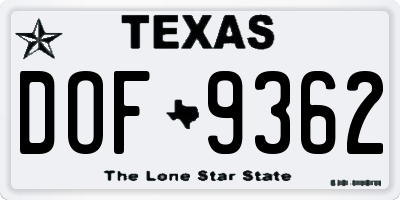 TX license plate DOF9362