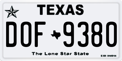 TX license plate DOF9380