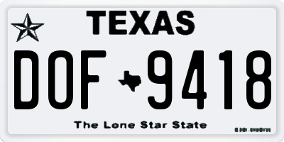 TX license plate DOF9418