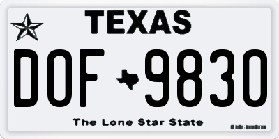 TX license plate DOF9830