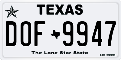 TX license plate DOF9947
