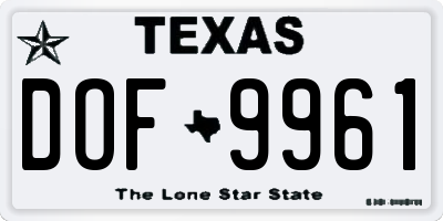 TX license plate DOF9961
