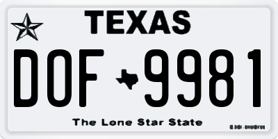 TX license plate DOF9981