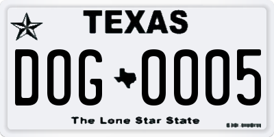 TX license plate DOG0005