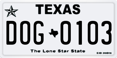 TX license plate DOG0103
