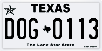 TX license plate DOG0113