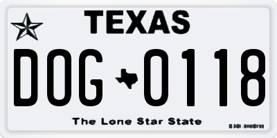TX license plate DOG0118
