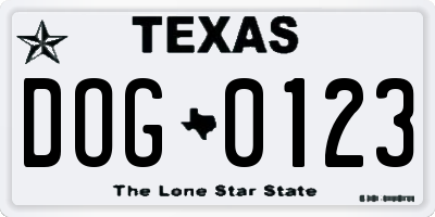 TX license plate DOG0123