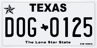 TX license plate DOG0125