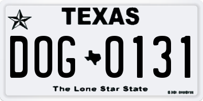 TX license plate DOG0131