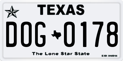 TX license plate DOG0178