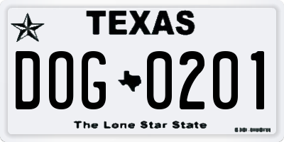 TX license plate DOG0201