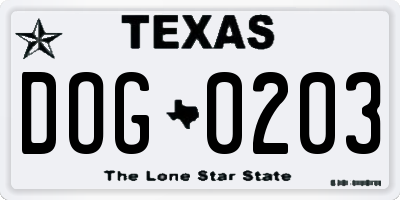 TX license plate DOG0203
