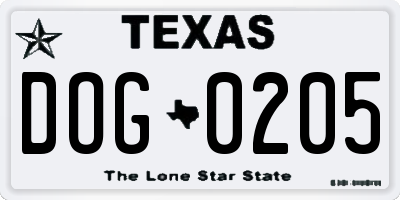 TX license plate DOG0205
