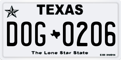 TX license plate DOG0206