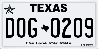 TX license plate DOG0209
