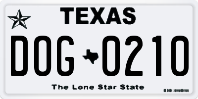 TX license plate DOG0210