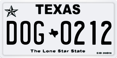 TX license plate DOG0212