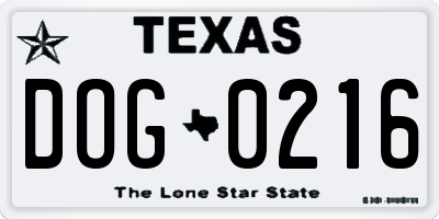 TX license plate DOG0216