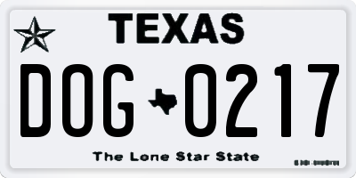 TX license plate DOG0217