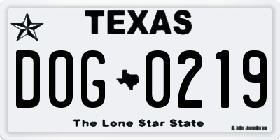 TX license plate DOG0219