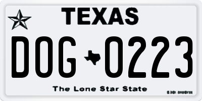 TX license plate DOG0223