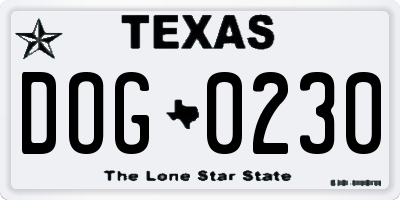 TX license plate DOG0230