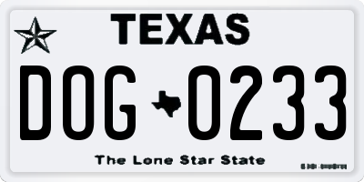TX license plate DOG0233