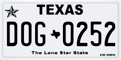 TX license plate DOG0252