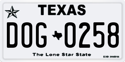TX license plate DOG0258