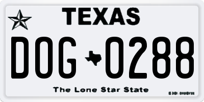 TX license plate DOG0288
