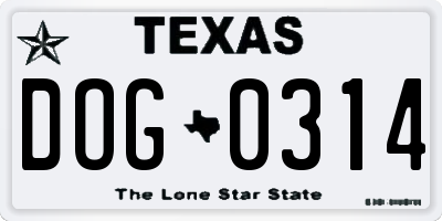 TX license plate DOG0314