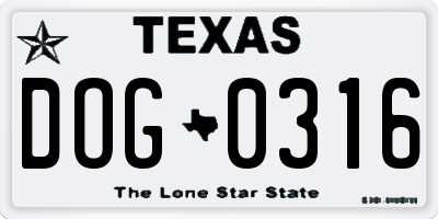TX license plate DOG0316
