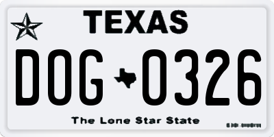 TX license plate DOG0326