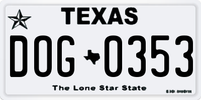 TX license plate DOG0353