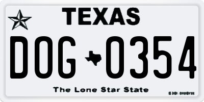 TX license plate DOG0354