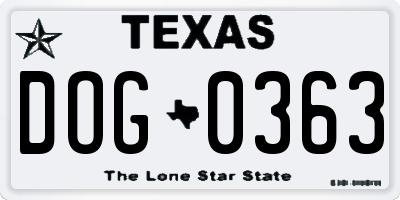 TX license plate DOG0363
