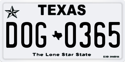 TX license plate DOG0365