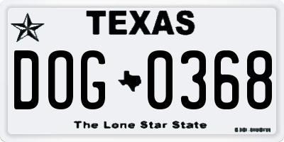 TX license plate DOG0368