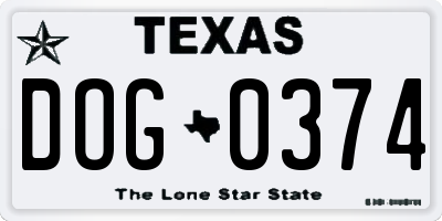 TX license plate DOG0374